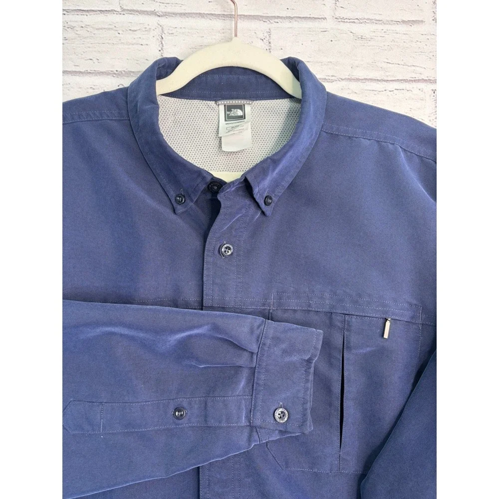 The North Face Mens XL Blue Modal Blend Roll Tab Sleeve Hiking Shirt